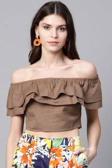 Brown Off Shoulder Layer Crop Top