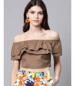 Brown Off Shoulder Layer Crop Top