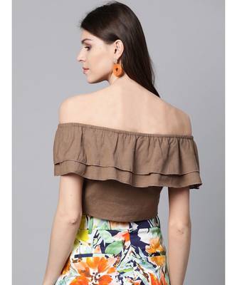 Brown Off Shoulder Layer Crop Top 3
