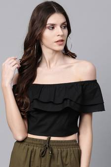 Black Off Shoulder Layer Crop Top