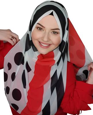 Justkartit Daily Wear Polka Dot Strips Printed Long Scarf Hijab 1