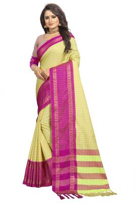 Purple Checkered Cotton Silk Saree With Blouse 2