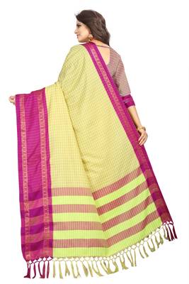 Purple Checkered Cotton Silk Saree With Blouse 3