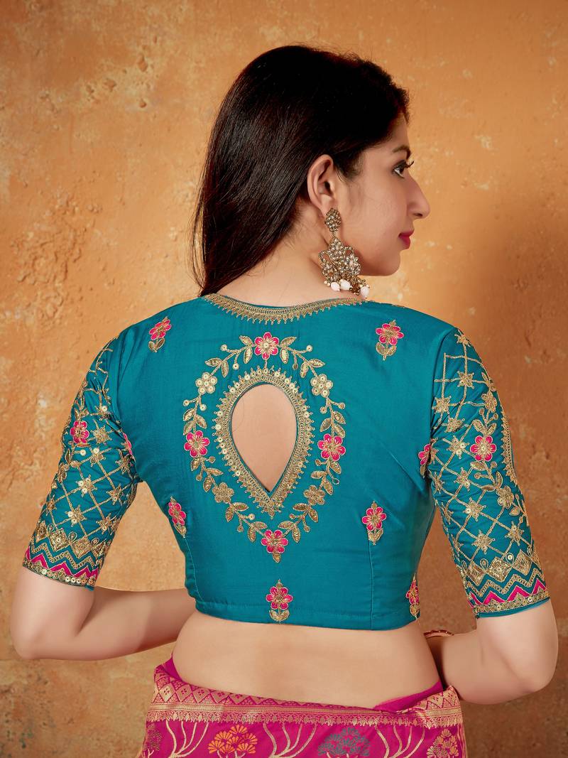 Pink woven Banarasi Silk Saree With Blouse Peice