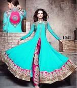 Blue Embroidered Georgette semi stitched salwar with dupatta