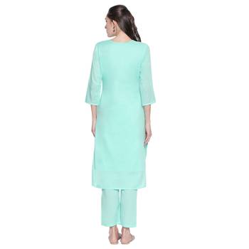 Blue Cotton Embroidered Kurta With Pant for Women 3