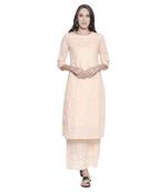 Peach Cotton Embroidered Kurta With Pant for Women