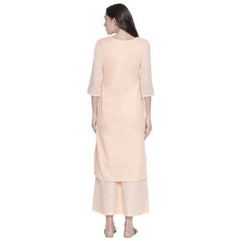 Peach Cotton Embroidered Kurta With Pant for Women 3