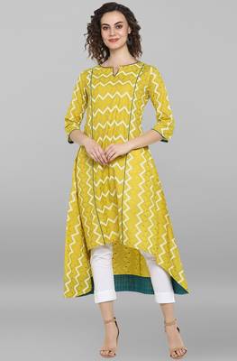 Janasya Women's Lemon Yellow Pure Cotton Kurta 1