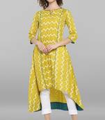 Janasya Women's Lemon Yellow Pure Cotton Kurta