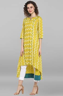 Janasya Women's Lemon Yellow Pure Cotton Kurta 3
