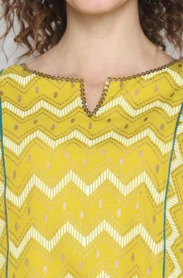 Janasya Women's Lemon Yellow Pure Cotton Kurta 4