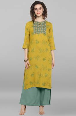 Janasya Women's Lemon Yellow Rayon Slub Kurta 1