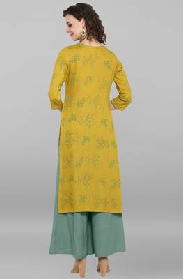 Janasya Women's Lemon Yellow Rayon Slub Kurta 2