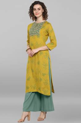 Janasya Women's Lemon Yellow Rayon Slub Kurta 3