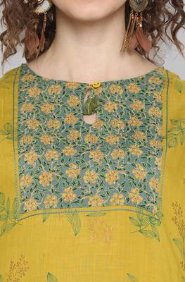Janasya Women's Lemon Yellow Rayon Slub Kurta 4