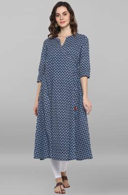 Janasya Women's Blue Pure Cotton Kurta 1