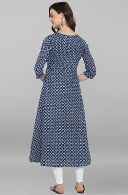 Janasya Women's Blue Pure Cotton Kurta 2