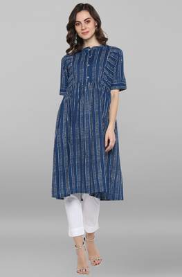 Janasya Women's blue Pure Cotton Kurta 1