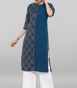 Janasya Women's Turquoise Blue Poly Crepe Kurta