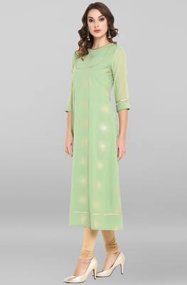 Janasya Women's Light Green Poly Crepe Kurta 2