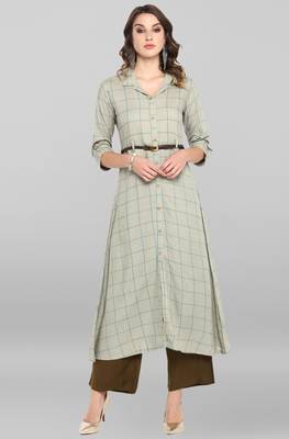 Janasya Women's Grey Rayon Kurta With Belt 1