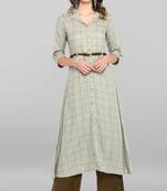 Janasya Women's Grey Rayon Kurta With Belt