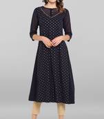 Janasya Women's Dark Blue Poly Crepe Kurta