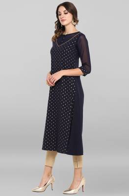 Janasya Women's Dark Blue Poly Crepe Kurta 2
