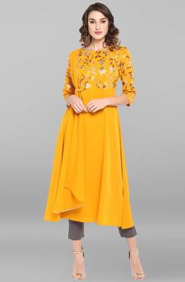Women's Mustard Poly Crepe Kurta 1