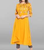 Women's Mustard Poly Crepe Kurta