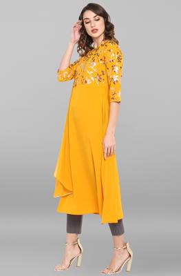Women's Mustard Poly Crepe Kurta 2