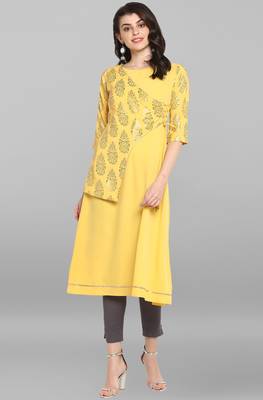 Women's Yellow Poly Crepe Kurta 1