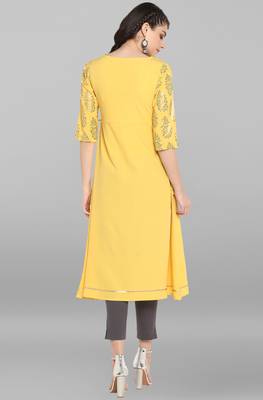 Women's Yellow Poly Crepe Kurta 2