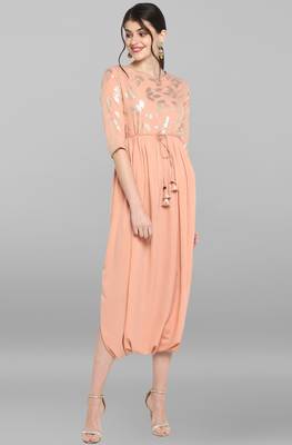 Women's Peach Poly Crepe Kurta 2