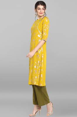 Janasya Women's Mustard Poly Crepe Kurta 2