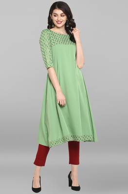 Women's Light Green Poly Crepe Kurta 1