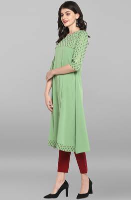 Women's Light Green Poly Crepe Kurta 2