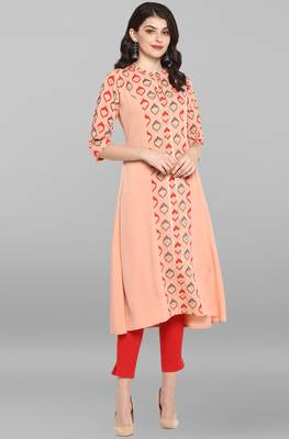 Women's Peach Poly Crepe Kurta 1