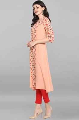 Women's Peach Poly Crepe Kurta 2