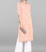 Janasya Women's Peach Poly Crepe Kurta