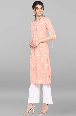 Janasya Women's Peach Poly Crepe Kurta 2