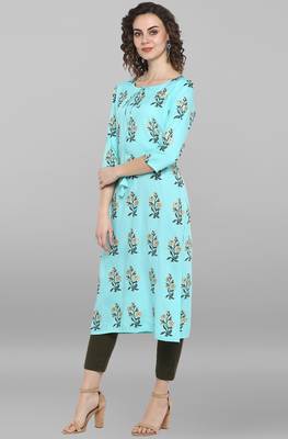 Janasya Women's Turquoise Green Pure Cotton Kurta 1