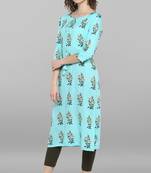 Janasya Women's Turquoise Green Pure Cotton Kurta