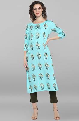 Janasya Women's Turquoise Green Pure Cotton Kurta 2