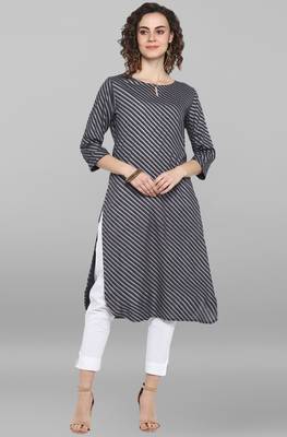 Janasya Women's Grey Rayon Kurta 1