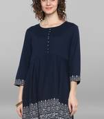 Janasya Women's Navy Blue Cotton Flex Kurti
