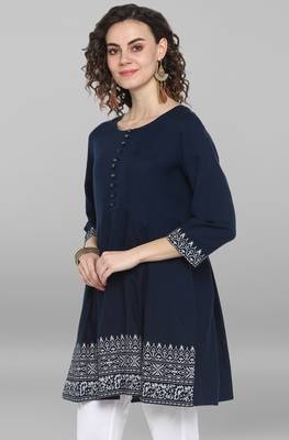 Janasya Women's Navy Blue Cotton Flex Kurti 2