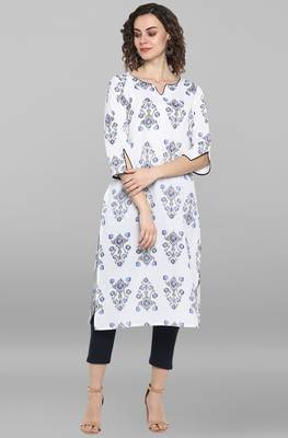 Janasya Women's White Pure Cotton Kurta 1