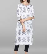 Janasya Women's White Pure Cotton Kurta